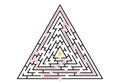 Labyrinth game. Triangle maze puzzle. Find the right way, path or solution. Vector illustration.